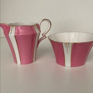 Royal Albert Crown China Pink and White Creamer and Sugar Bowl Set
